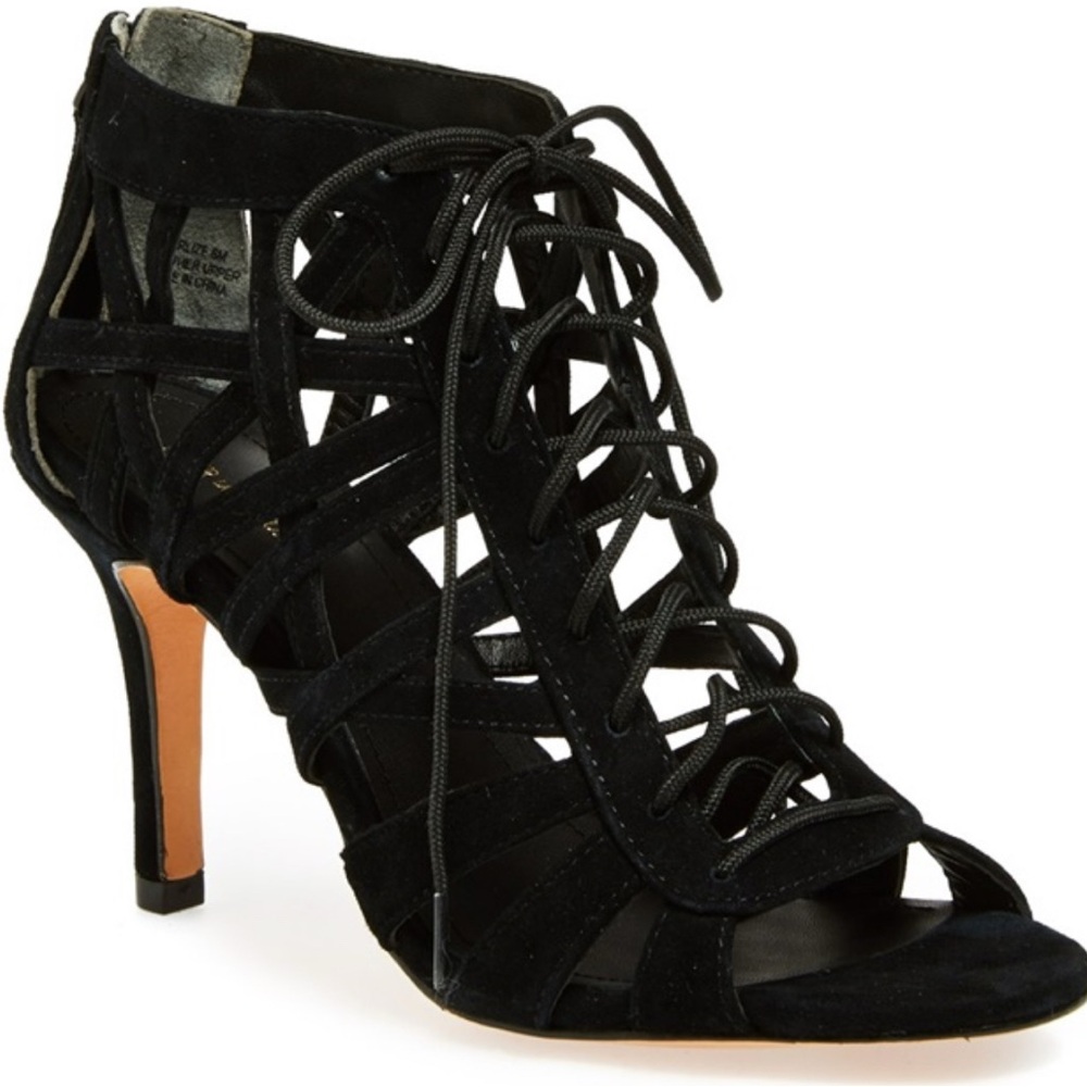 Pour La Victoire Black Lace-Up Heels
